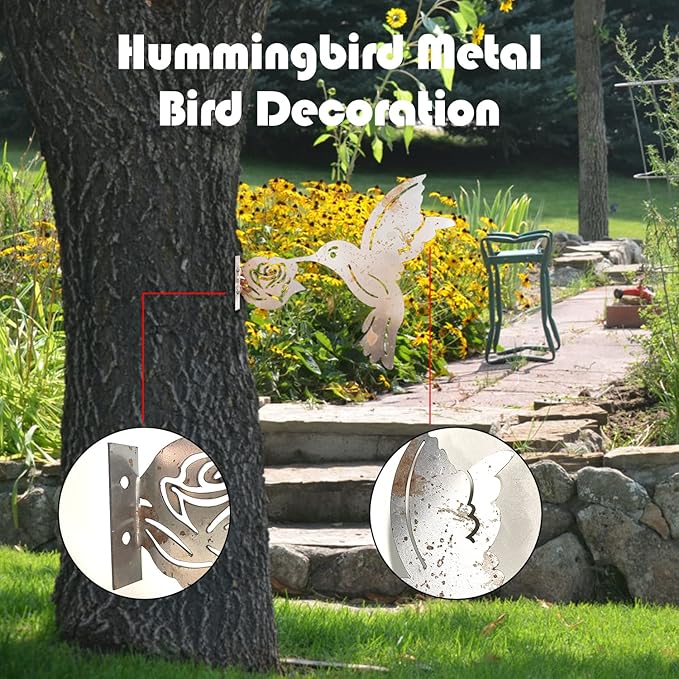 Rusty Metal Hummingbird, Metal Birds Yard Decor Metal Yard Art Garden Ornaments Rustic Outdoor Patio Yard Decor Garden Gift for Fence Toppers Backyard