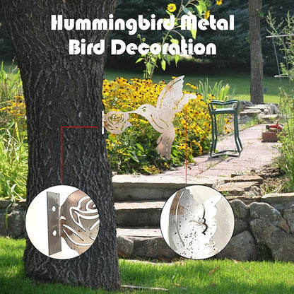 Rusty Metal Hummingbird, Metal Birds Yard Decor Metal Yard Art Garden Ornaments Rustic Outdoor Patio Yard Decor Garden Gift for Fence Toppers Backyard