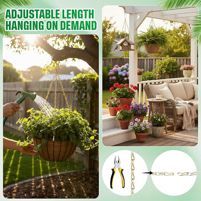 EBOOT 2 Pcs Hanging Chain for Bird Feeders, Planters, Lanterns and Ornaments(35 Inch,Gold)