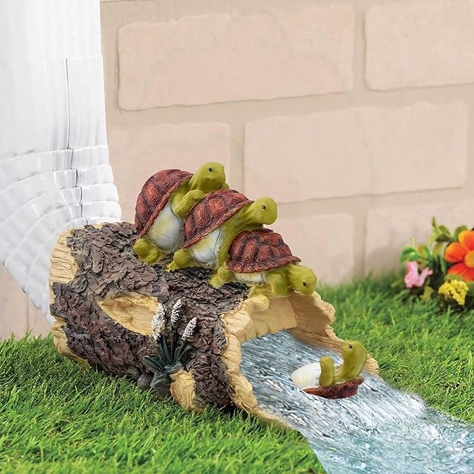 Turtles Statue Gutter Downspout Extensions, Rain Gutter Downspout Splash Block Cover Sculpture Decorative, 3" × 4" Downspouts