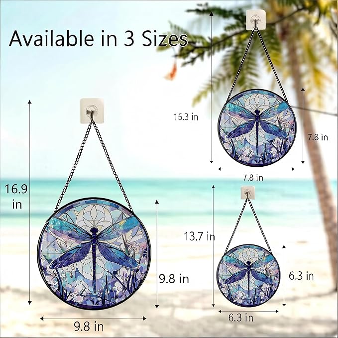 Stained Glass Sun Catcher,A Blue DragonflyStained Glass Window Hanging Garden Decor,Sun Catchers Indoor Window,Whimsical Decoration for Home Backyard Patio Lawn Porch with 9.8 INCH