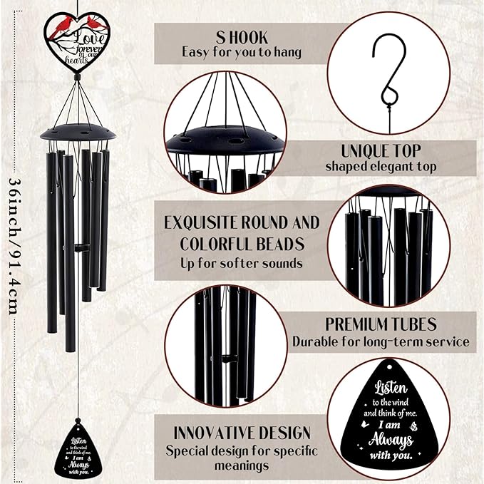 Cardinal Wind Chimes for Outside - Metal Windchimes Memorial Mother Father Sister Sympathy Gifts for Loss of Loved One Indoor Outdoor Garden Patio Burial Decor Bereavement Remembrance Gift