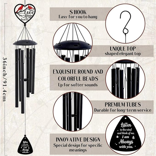 Cardinal Wind Chimes for Outside - Metal Windchimes Memorial Mother Father Sister Sympathy Gifts for Loss of Loved One Indoor Outdoor Garden Patio Burial Decor Bereavement Remembrance Gift