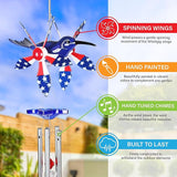 Exhart WindyWing Patriotic Hummingbird Wind Chime with American Flag Wings That Spin in The Breeze, 8 by 18 Inches