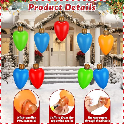 12 Pcs 10 Inch Inflatable Christmas Light Bulbs Ornaments Inflatable Christmas Ball Decorations Xmas Large Blow up Light Bulb Outdoor Indoor for Yard Lawn Tree Hanging Porch Garden Home
