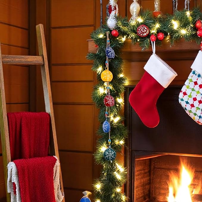 36" Hanging Metal Bells – Hand-Painted Rustic Wind Chime with 5 Large Cowbells on Jute Rope & Glass Beads – Vintage Door Hanging, Fireplace, Garden, Patio, Boho & Christmas Decor (Multi 36")
