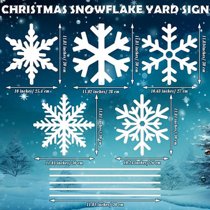 5 Pcs Winter Snowflake Yard Signs Metal Snowflake Yard Stakes White Winter Wonderland Decorations Decorative Christmas Lawn Signs for Indoor Outdoor Garden Lawn Holiday Party Decor