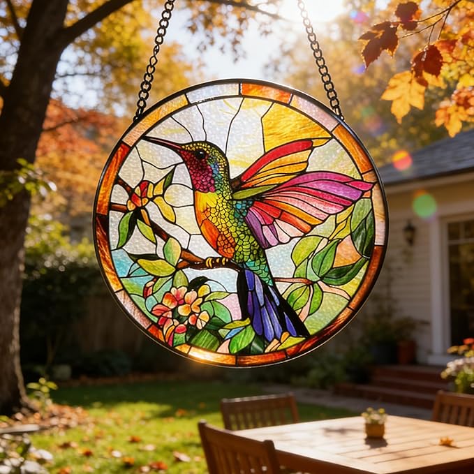 Hummingbird Suncatcher Stained Glass, Hummingbird Ornament for Window Hanging –Birds Suncatcher Mother's Day Christmas Birthday Gifts for Bird Lovers Women Men Mom and Nana 7.8 in