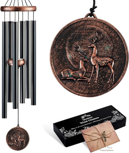 Wind Chimes for Outside, Vintage Deer Deep Tone Wind Chime Outdoor Clearance, Patio Porch Balcony Decoration, Garden Hanging Decor for Women Mom Grandma (32" Deer)