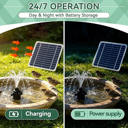 50W Solar Water Pump Kit with Battery Backup, 800L/H Solar Powered Fountain Pump for Bird Bath, Fish Tank, Small Pond & Garden Irrigation Outdoor Water Feature Kit with Adjustable Flow Switch