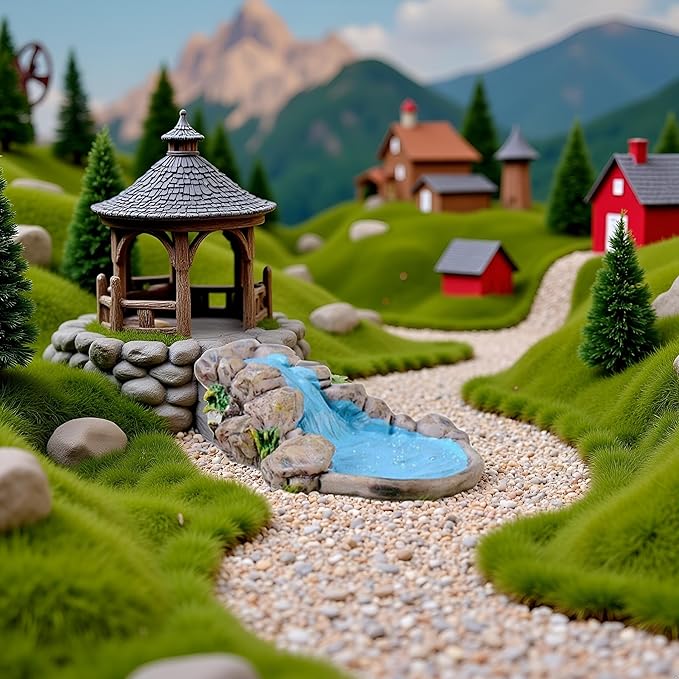 Blue DIY Miniature Mini Water Pool Fairy Garden Lawn Ornament for Mountain Dollhouse Fairy Garden Accessories,Decor Craft Outdoor Statues European Village Character and Manor Style,Outdoor Statues