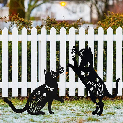 Outdoor cat Metal Garden Statue Black cat Silhouette Outdoor Garden Decoration Outdoor cat Statue for Lawn Yard, cat Art Animal Garden Pile, Lawn Yard Art