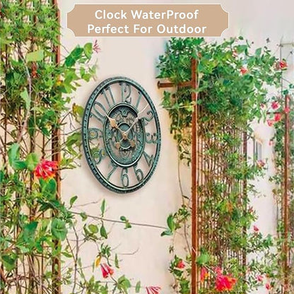 Lily's Home Hanging Wall Clock, Steampunk Gear and Cog Design with a Pewter Finish, Ideal for Indoor or Outdoor Clock, Poly-Resin (12 Inches Diameter)