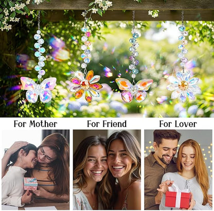 4 PCS Crystal Suncatchers 2PCS Butterfly 2PCS Flower Window Hanging Ornaments Rainbow Maker for Indoor Outdoor Garden Wedding Decor Gifts