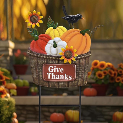 TERESA'S COLLECTIONS Fall Decorations for Outdoor Home, Pumpkin Fall Garden Decor, Autumn Metal Yard Signs Stake Lawn Sunflower for Thanksgiving Decorations, Harvest Outside Patio Party Gifts, 28 in