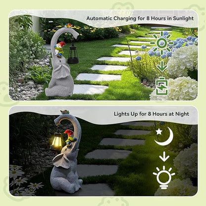 Solar Elephant Garden Statues with LED Lights, Outdoor Decor for Patio Yard Balcony - Unique Housewarming Birthday Gifts for Women Mom Grandma