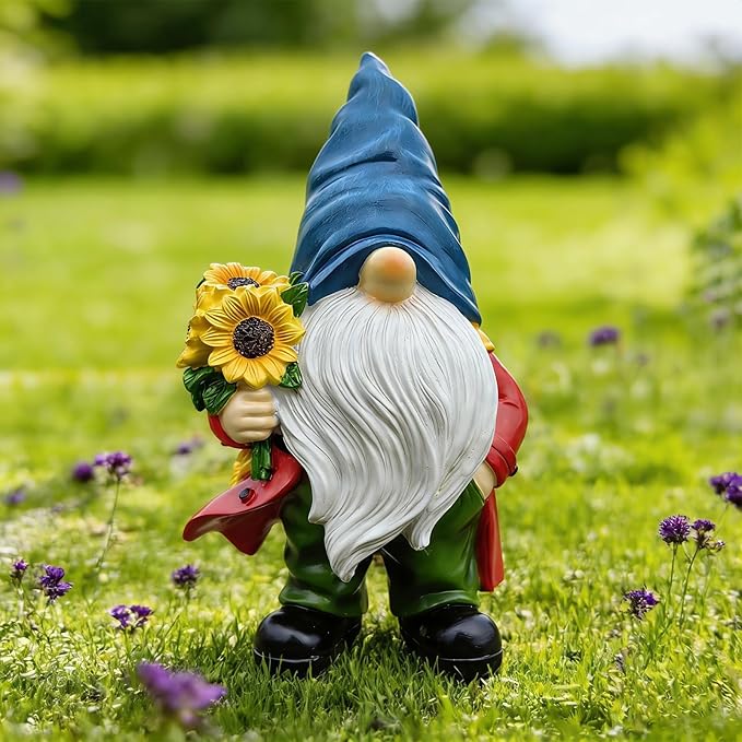 Garden Gnome Outdoor Sunflower Faceless Gnome Statue - Funny Garden Decor for Patio, Lawn, Yard, Balcony, Indoor Home Office Shelves Figurines Ornament Decorations, Mom Grandma Sisters Gifts