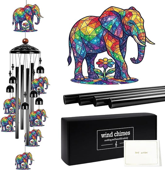 Mothers Day Elephant Gifts for Women, Colorful Elephant Wind Chimes for Outside, Outdoor Windchime for Home Garden Patio Porch Yard Decor