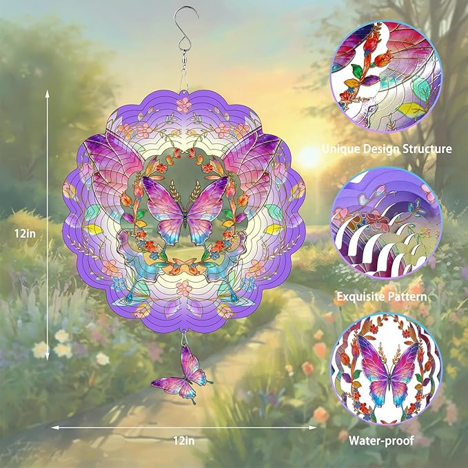 3D Wind Spinner, 12 inch 3D Kinetic Metal Garden Spinners, Rustproof Metal Garden Decor Yard Art, Wind Sculptures Ideal Gift for Homeowners & Garden Lovers