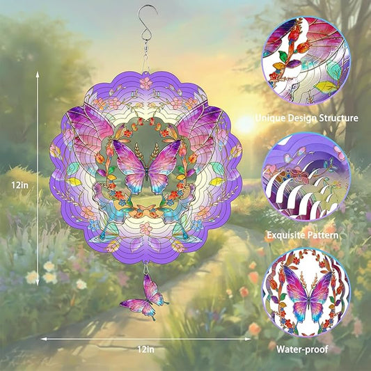 3D Wind Spinner, 12 inch 3D Kinetic Metal Garden Spinners, Rustproof Metal Garden Decor Yard Art, Wind Sculptures Ideal Gift for Homeowners & Garden Lovers