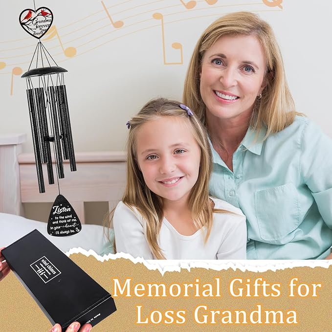 Memorial Gifts for Loss of Grandma- 36'' Memorial Wind Chimes for Outside, Sympathy Bereavement Condolence Grief Remembrance Funeral Gifts for Loss of Grandma, with S Hook Greeting Card