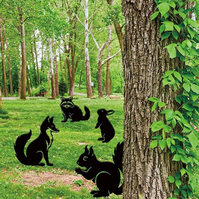 SUPERDANT 4PCS Metal Animals Garden Decor for Outside Fox Rabbit Squirrel Raccoon Yard Stakes for Decorations Outdoor Statues Iron Art Stake Decorative Lawn Ornament Patio Porch Farmhouse Decor Gifts