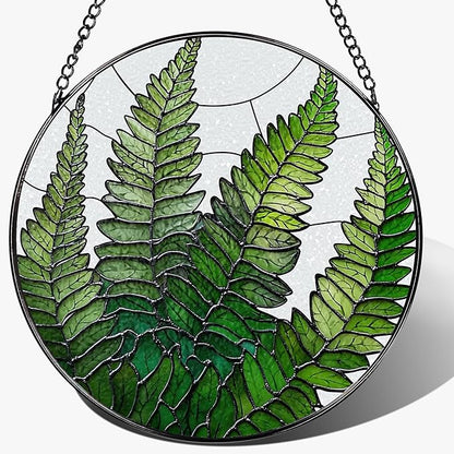 8-Inch Stained Glass Ornament, Stained Glass Window Hanging, Window Hanging Decor Suncatcher, Fern Plant Ornament | Christmas, Mother's Day, Birthday | Gifts for Mom, Grandma Gifts, Plant Lover Gift
