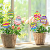 Cinrobiye 12Pcs Easter Planter Stakes Flower Pot Signs 5.9Inches Bunny Chick Jesus Egg Garden Stake Outdoor Lawn for Easter Party Patio Yard Outside Greetings Home Farmhouse Decor