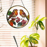 Robins Sun Catcher Stained Glass Window Hanging Suncatcher Indoor Window with Metal Chain, Birds Gifts for Women Mom Bird Lovers