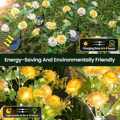 6 Pack Solar Garden Lights Outdoor, 42" Tall 42 LEDs Hibiscus Solar Flower Lights, IP65 Waterproof Decorative Landscape Lighting for Pathway Patio Yard Walkway Decor (Warm White)