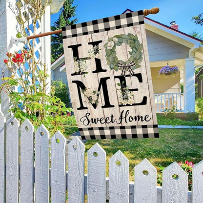 ORTIGIA Summer House Flag Burlap Vertical Double Sided 28 x 40 Inch Home Sweet Home Magnolia Large House Flag Spring Farmhouse Rustic Buffalo Check Plaid Home Front Yard Patio Outside Outdoor Decor