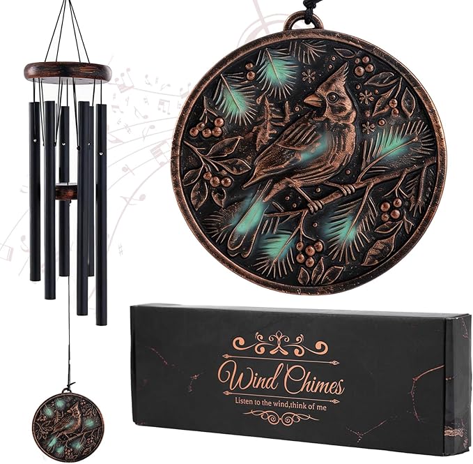 Cardinal Wind Chimes for Outside - Vintage Deep Tone Windchimes Outdoors Garden Yard Patio Indoor Balcony Hanging Decoration Birthday Memorial Sympathy Gifts for Women Men Mom Dad Grandma