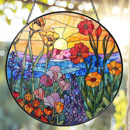 Wildflowers Sun Catcher 6'' Stained Glass Window Hanging Plant Lover Gifts for Women Wildflowers Wall Decor Handmade Sun Catcher Decoration for Garden Home Housewarming Gifts