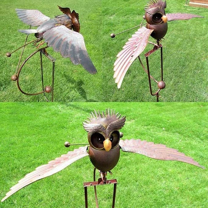 Metal Swinging Owl Wind Spinner for Yard and Garden Decor, Outdoor Metal Windmill Art Deco, Lawn Decorations Wind Sculpture and Spinner, Garden Stake Decorative Kinetic Sculpture