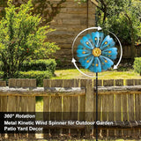 Flower Outdoor Metal Wind Spinner, Single-Layer Kinetic Garden Art with Vibrant Blue Finish - Weatherproof Wind Sculpture for Lawn, Patio, Yard Decor - 10''W x 36''H