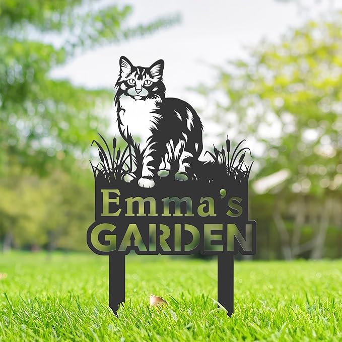 Personalized Cute Cat Kitten Metal Garden Sign,Custom Yard Sign With Stake,Outdoor Garden Décor,Pet Cat Lawn Garden Decorated Statue,Cat Sympathy Yard Metal Sign,Cat Lover Gifts Kailyard Plaque.