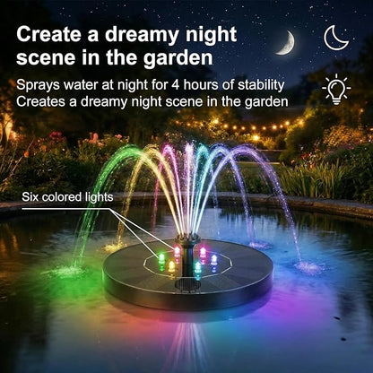 Solar Fountain for Bird Bath with Lights, Solar Bird Bath Fountains with 7 Nozzles, Outdoor Solars Water Fountain Pump for Birds Baths, Garden, Pool, Pond