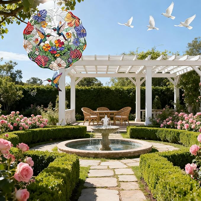 Rngmsi Hummingbird Wind Spinner Gifts for Women, Humming Bird Hanging Wind Spinners Outdoor Gifts for Mom Men Grandma, Bird 3D Stainless Steel Metal Yard Decor for Garden Patio Lawn (12 X 12 Inches)