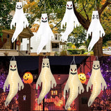 Geefuun 4PCS Warm Light Halloween Fierce Ghost Windsocks Hanging Decorations - 43 Inch Flag Wind Socks for Home Yard Outdoor Decor Party Supplies (Batteries Not Included,No Timer)