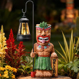 Solar Tiki Outdoor Statues Funny Tiki Bar Decor with Solar Light Waterproof Tiki Figurines Decoration for Lawn Yard Balcony Patio Garden for Christmas Housewarming