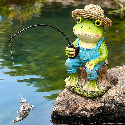 Teaeeno Funny Frog Statue Garden Statue,Frog Fisher for Garden Pond Decor,Pond Accessories Decor,Poolside Statues,Perfect for Garden Pond,Lakefront,Forg Decor Outdoor(Green)