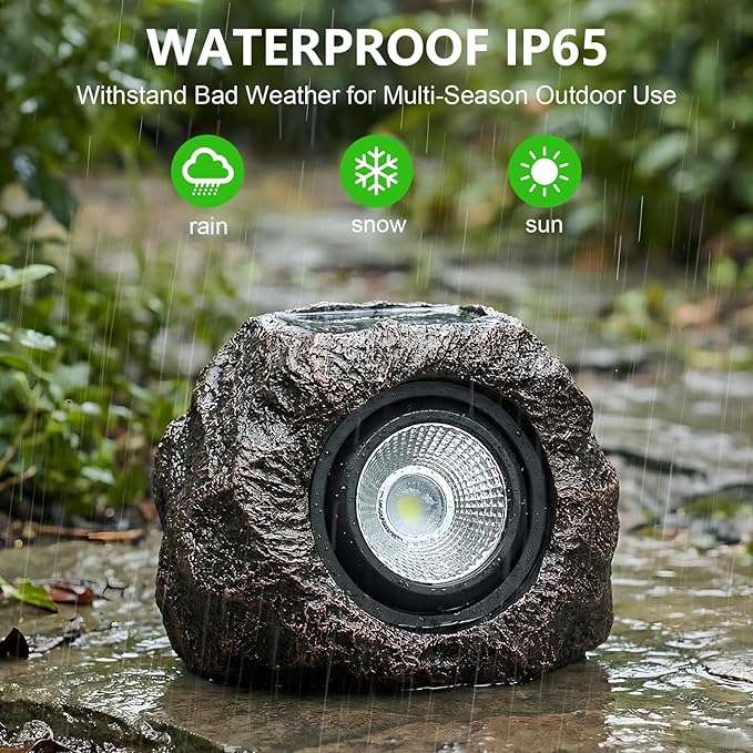 Candieslife Solar Rock Lights Outdoor Garden Waterproof - Super Bright LED Solar Spotlights, Solar Powered Landscape Path Decorative Garden Stone Lights for Pathway, Walkway, Yard, Patio (4 Pack)