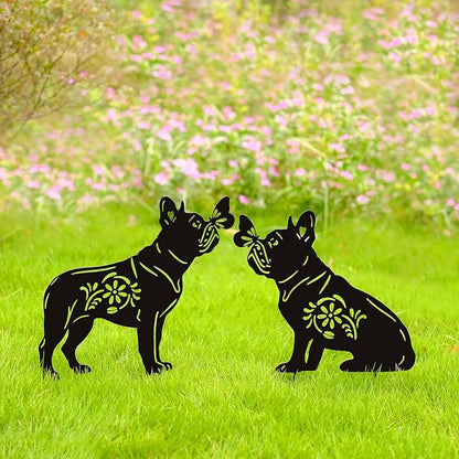 GDNSFIT Bulldog Dog Metal Decor for Outside,Garden Stakes Decorative Dog Gifts for Women/Men,Black Silhouette Statues for Yard Ornaments,Lawn, Patio, Pathway,Outdoor Garden Decor