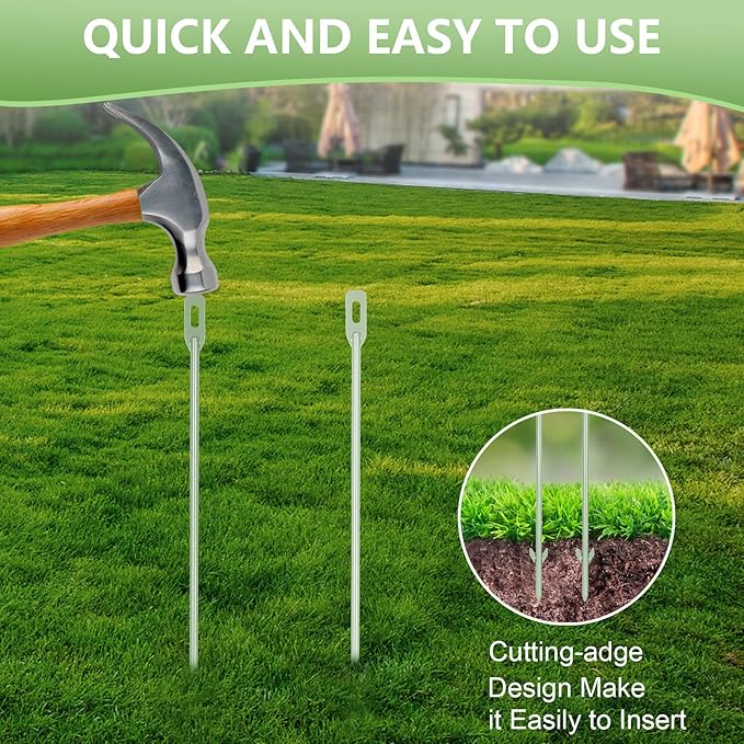 2 Pack Yard Sign Stakes Metal, 16.5" Long 0.3" Thick, Plant Support Stakes for Indoor & Outdoor Plants, Sign Poles Stakes, Tent Stakes for Outdoor Camping, Easy to Install - Green