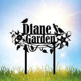 Personalized Flower and Bird Metal Garden Stake, Bird Garden Sign, Custom Flower Yard Decor, Mom's Garden Gift, Gardener Family Name Sign, Patio Home Gift, Yard Art, Housewarming Gift