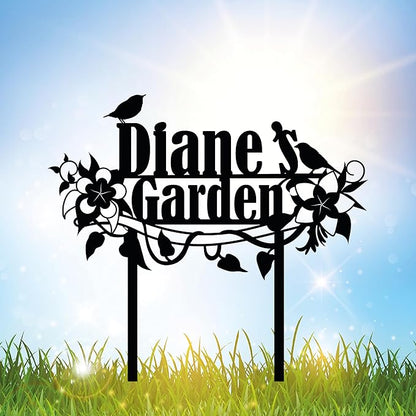 Personalized Flower and Bird Metal Garden Stake, Bird Garden Sign, Custom Flower Yard Decor, Mom's Garden Gift, Gardener Family Name Sign, Patio Home Gift, Yard Art, Housewarming Gift