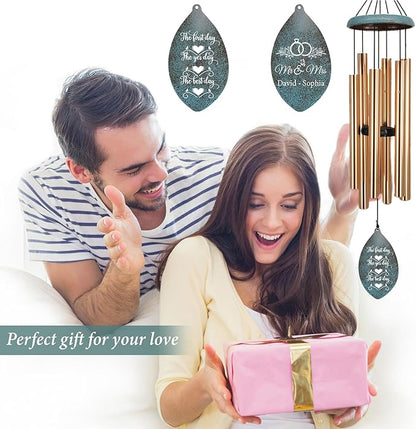 ASTARIN Personalized 20th 50th Anniversary Wind Chime, Happy Anniversary Wedding Valentine's Day Gift for Wife Husband Men Women, Golden Keepsake Decorations for Parents Couples(Produced in USA)