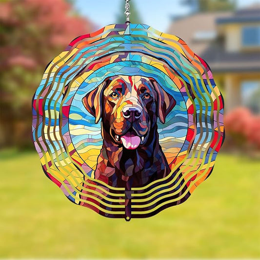 Labrador Retriever Wind Spinner Pet Dog Memorial Gifts 3D Metal Kinetic Hanging Wind Sculpture Spinners for Yard and Garden Indoor Outdoor Window Garden Decoration 8 Inch (Labrador Retriever 1)