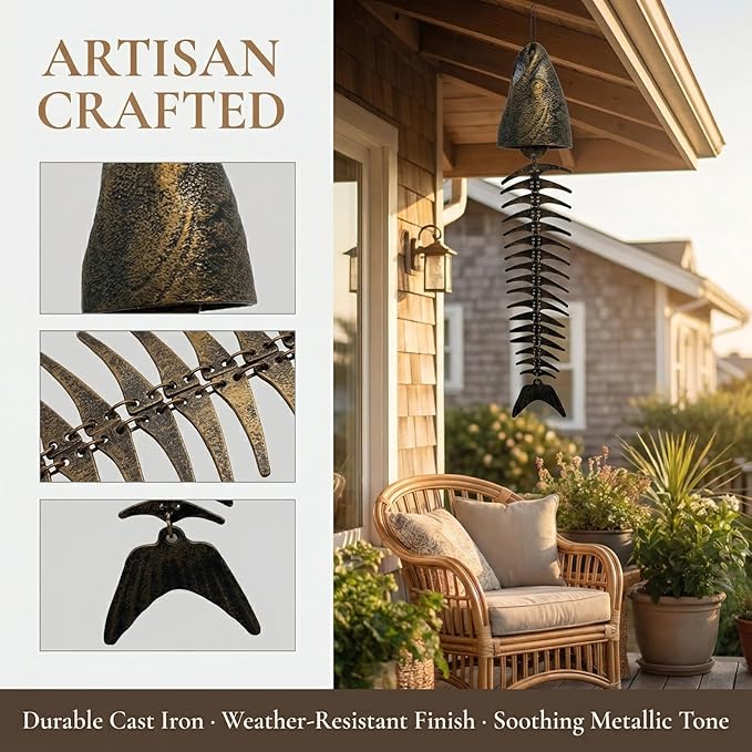 Fish Wind Chime, Durable Metal Fish Windchimes, Sound Crispy and Pleasant, Melodic Tones - Ideal for Patio, Garden, Porch, Yard, Balcony, and Poolside Ambiance