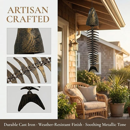 Fish Wind Chime, Durable Metal Fish Windchimes, Sound Crispy and Pleasant, Melodic Tones - Ideal for Patio, Garden, Porch, Yard, Balcony, and Poolside Ambiance